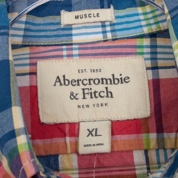 NWT Abercrombie & Fitch Mens Muscle Fit Button Down Plaid Shirt Size XL Preppy - Picture 5 of 8